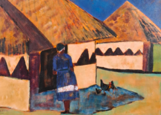 Acryl op doek, Maya Wildevuur, Afrikaans dorp
